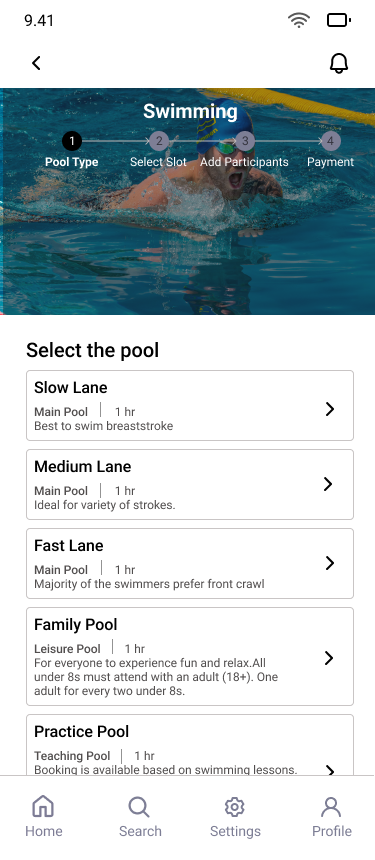 Leisure Centre - Pool Details Screen Design