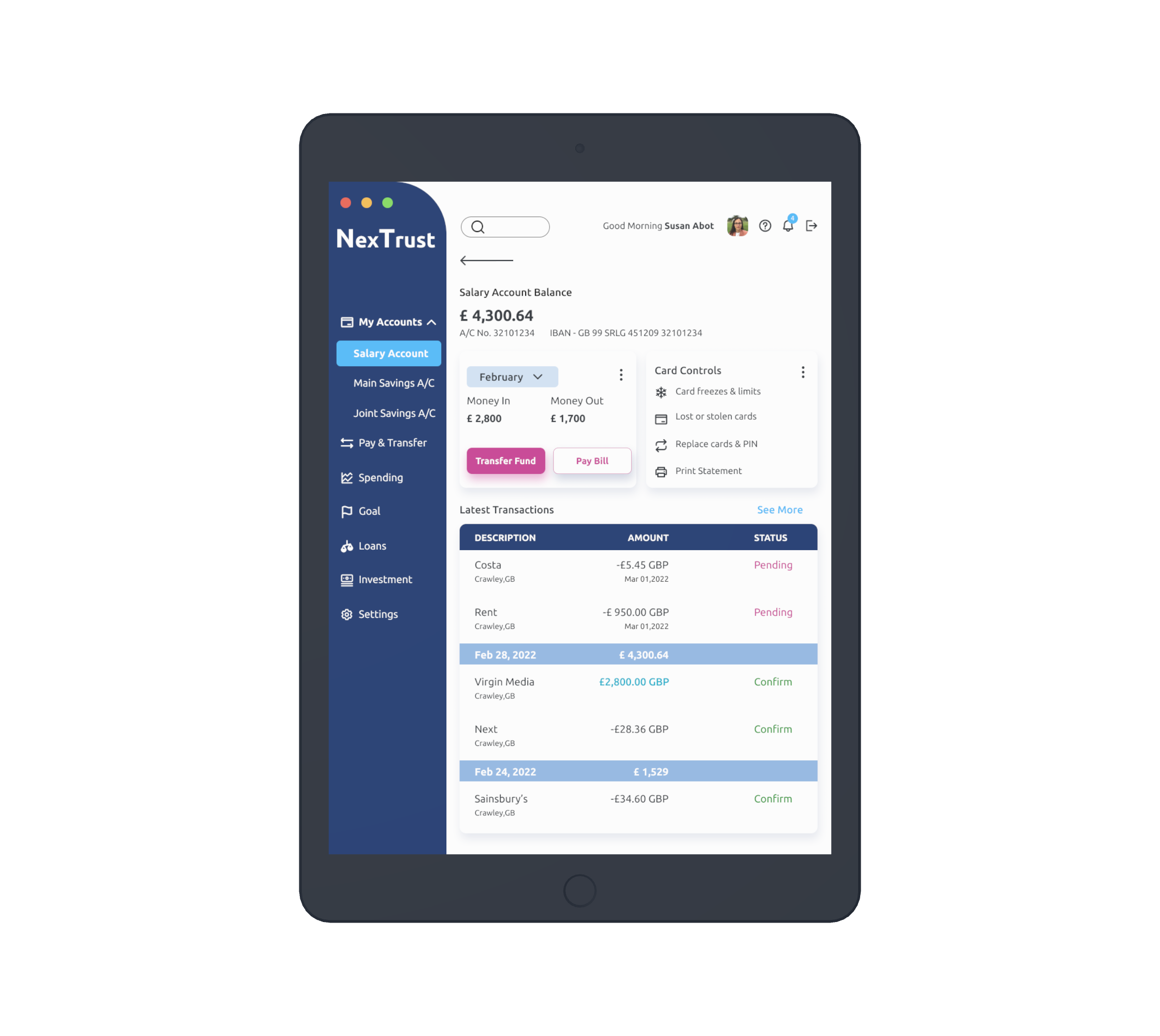 Tab - Current Account Screen